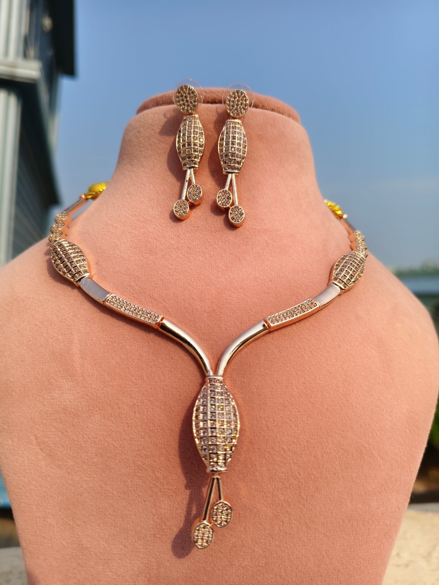 Rose gold princess Zirconia Necklace set