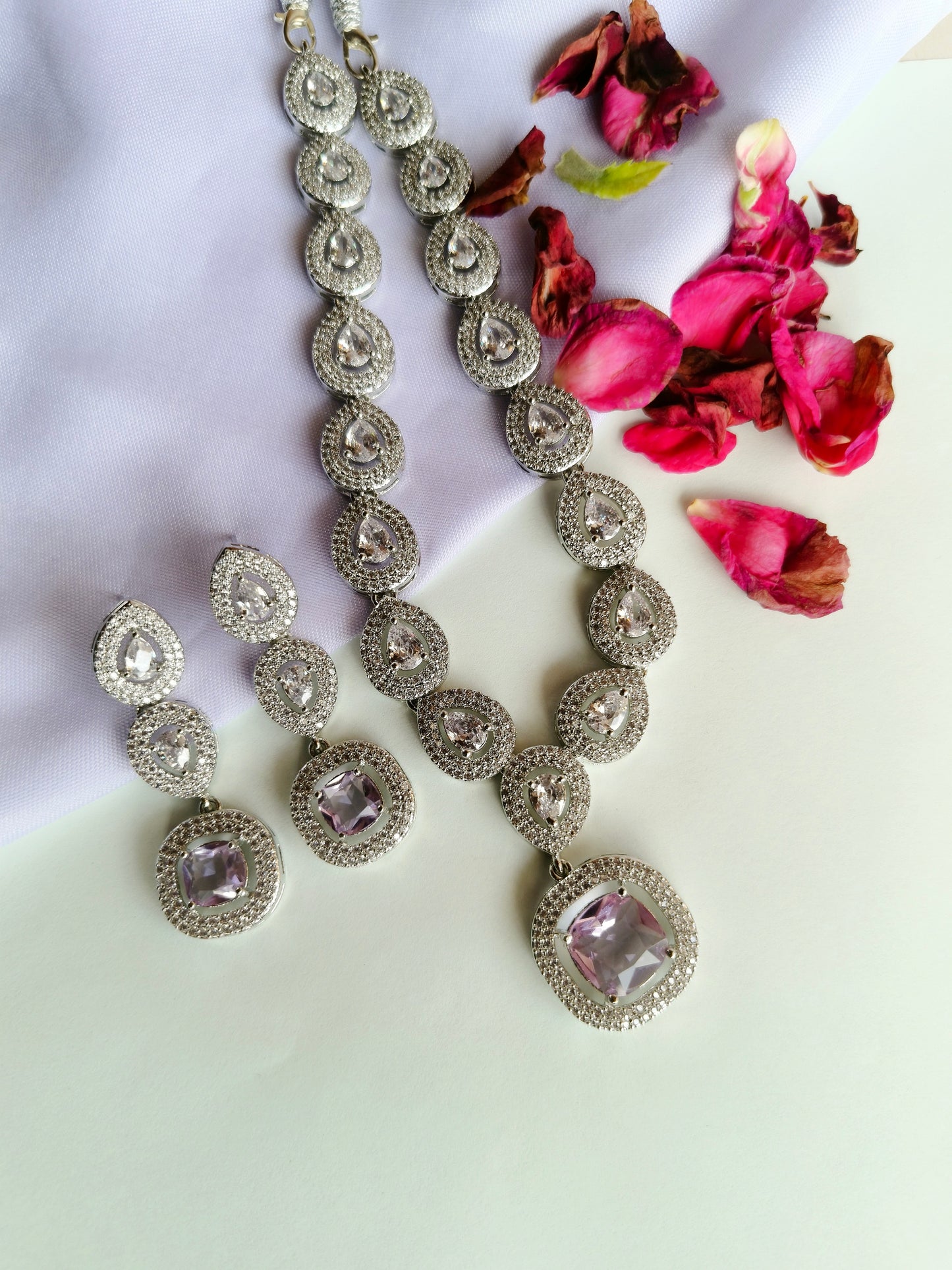 Lavender Blossoms Zirconia Necklace set