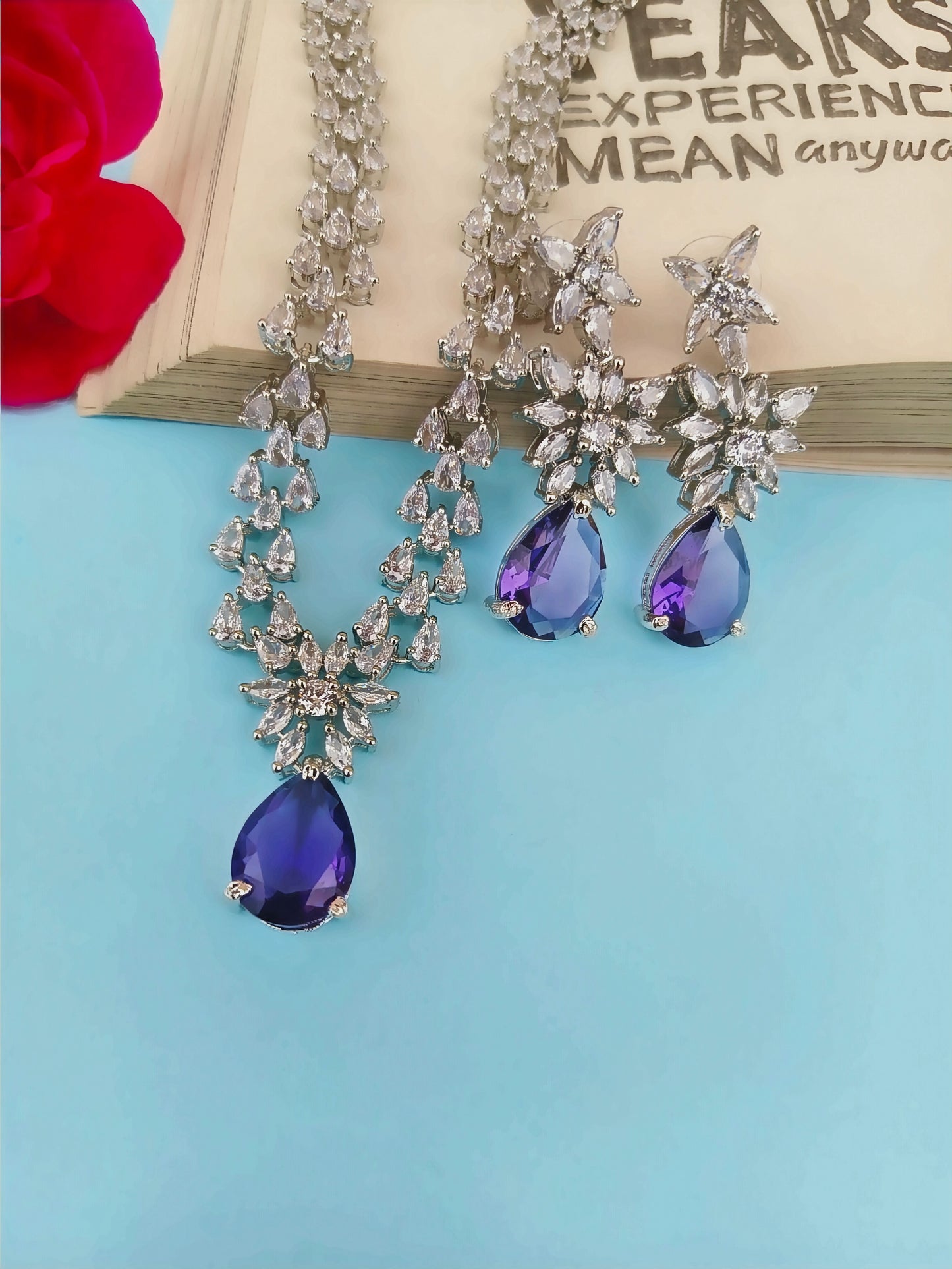 Purple Drop Zirconia Necklace Set