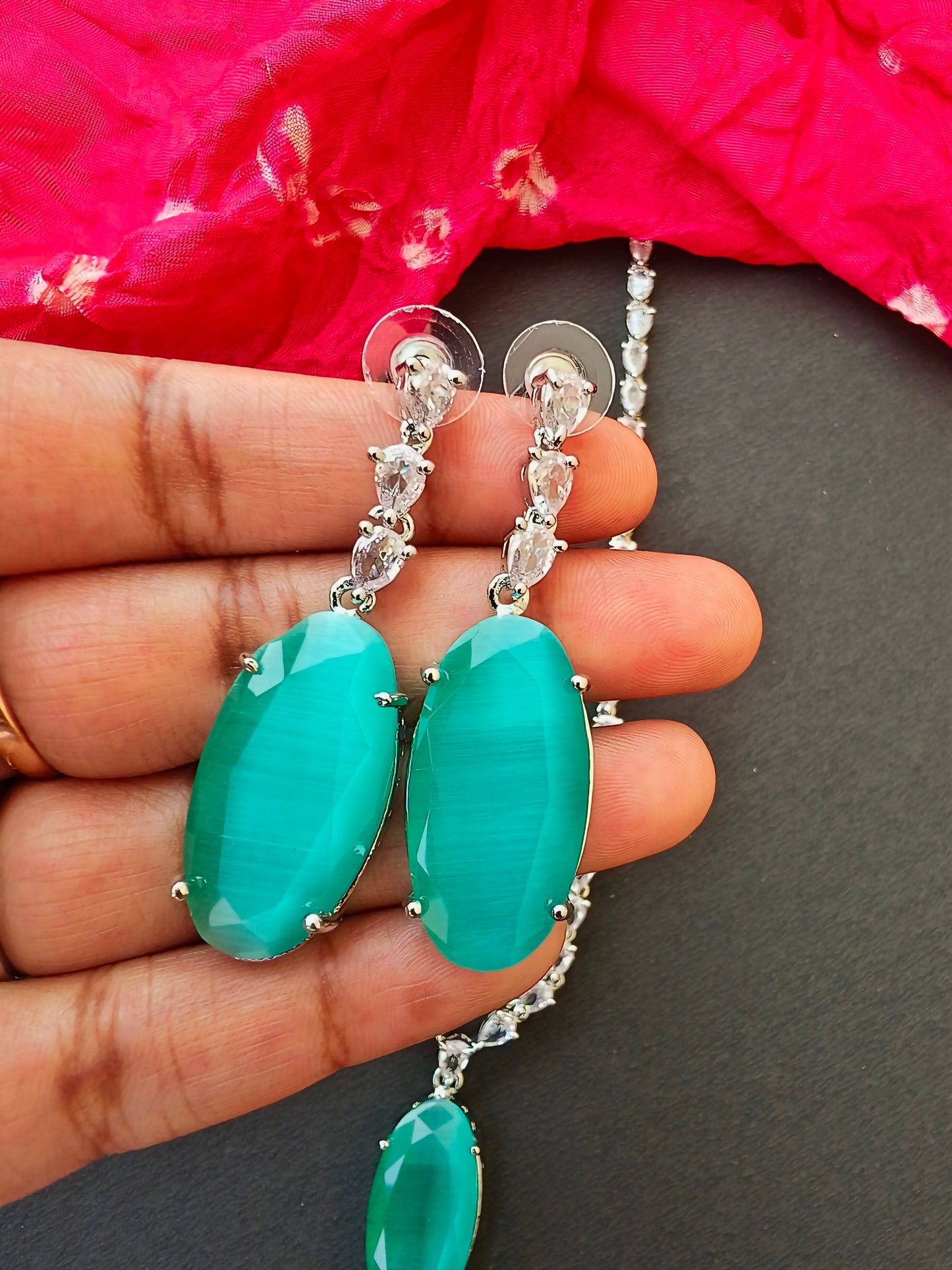 Turquoise Oval Zirconia Necklace set