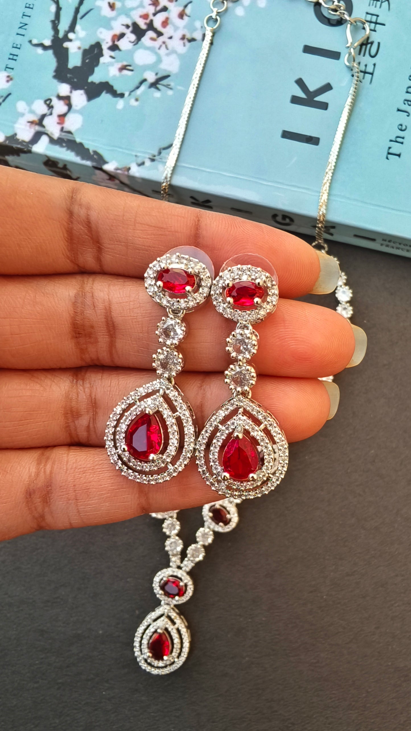 Red Mallika Zirtconia Necklace set