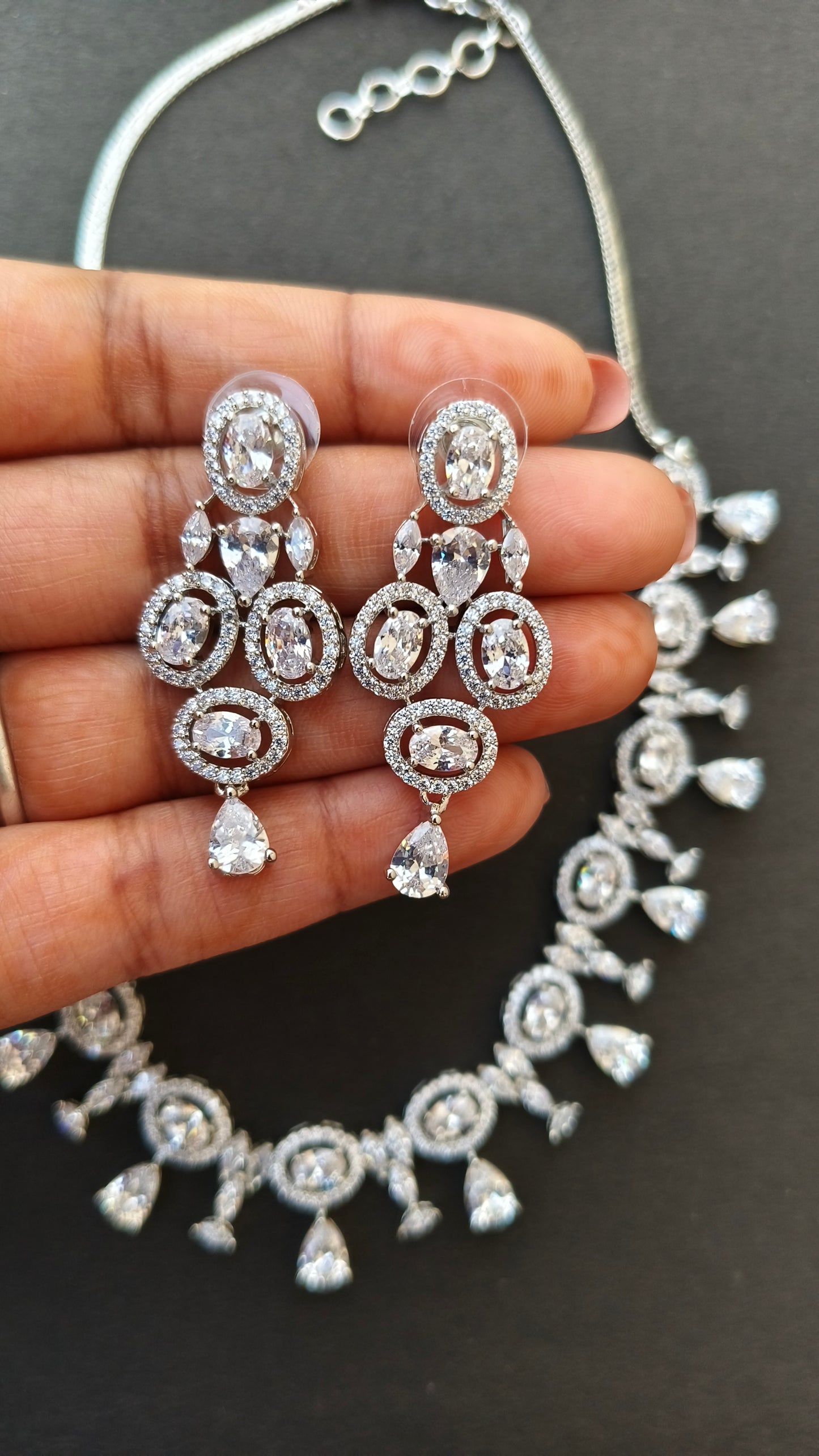 Silver Rosy Zirconia Necklace Set