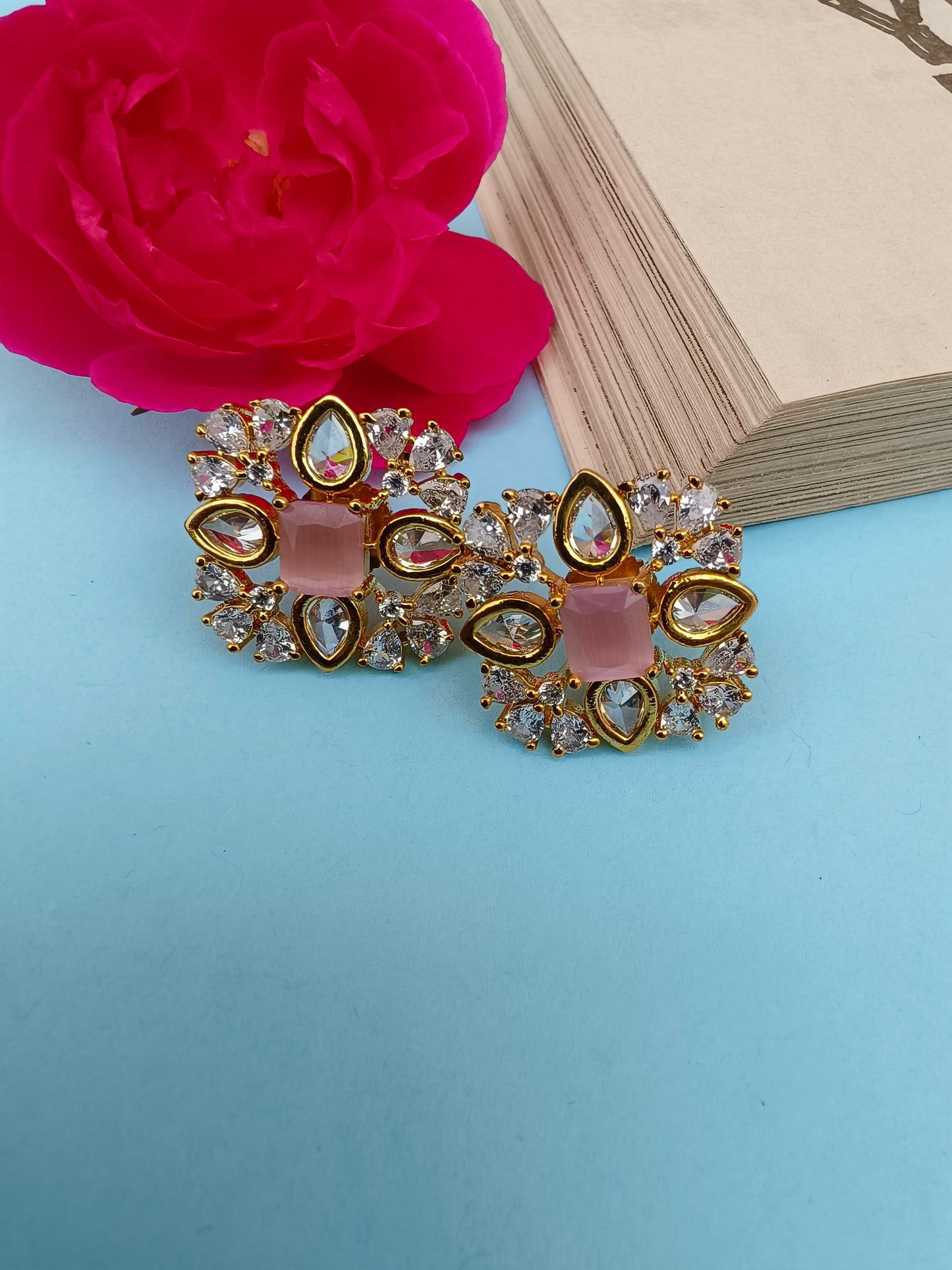 Pink Ruby Square zirconia Studs