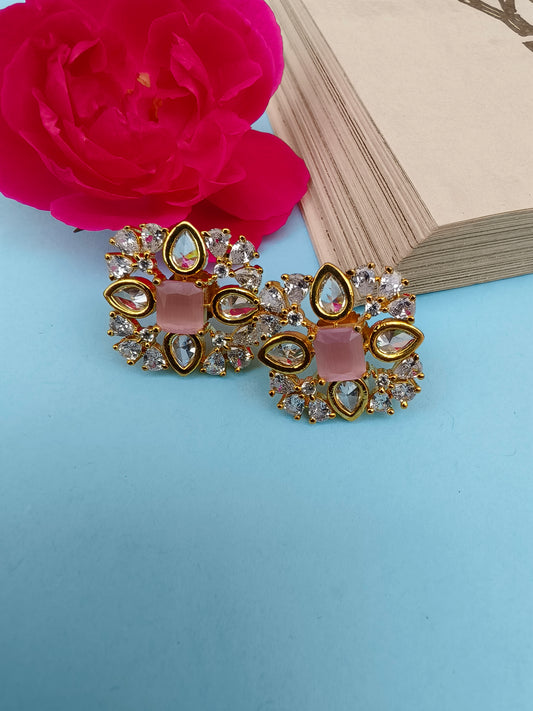 Pink Ruby Square zirconia Studs