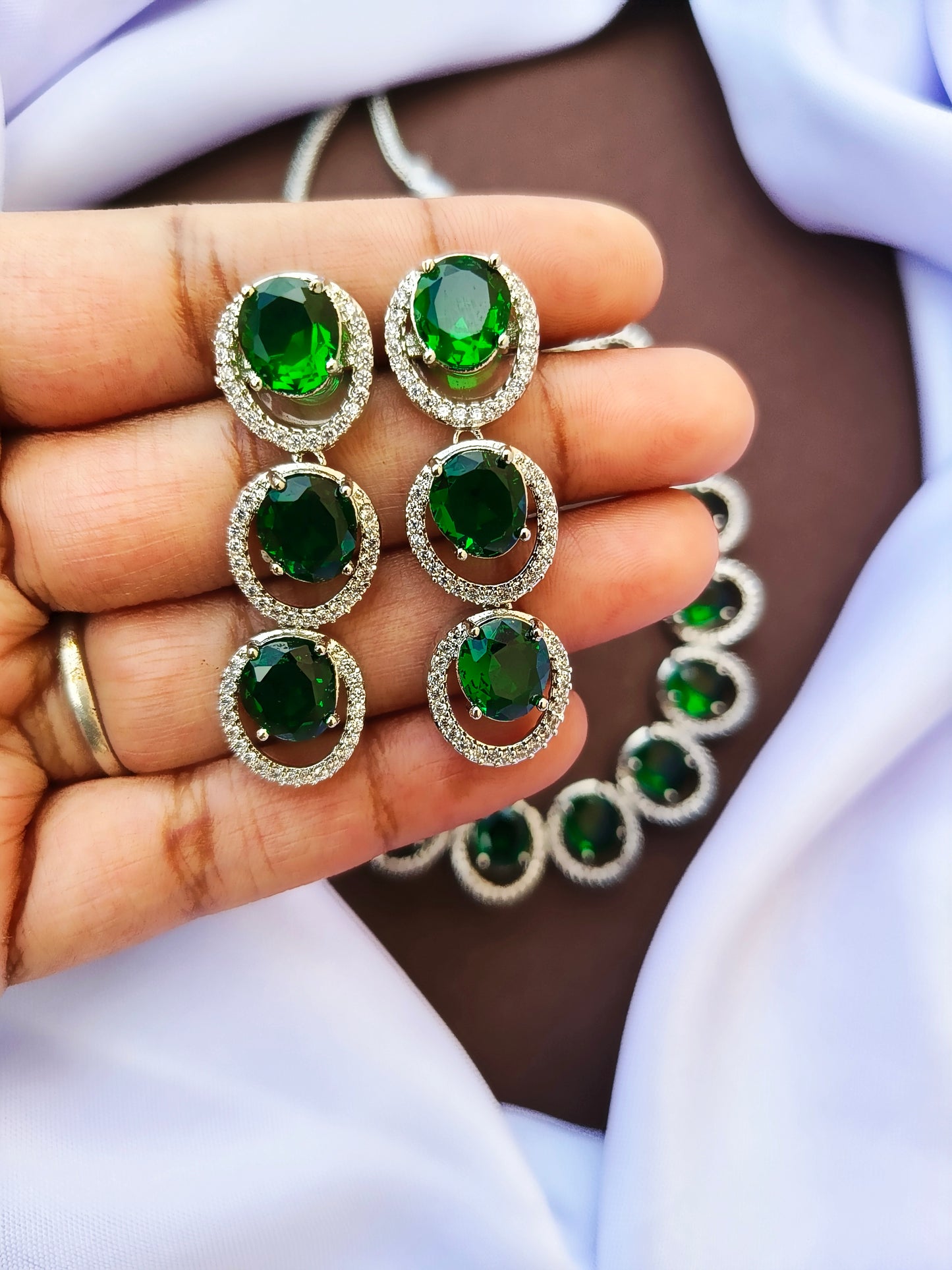 Green Shiny Zirconia  Necklace set