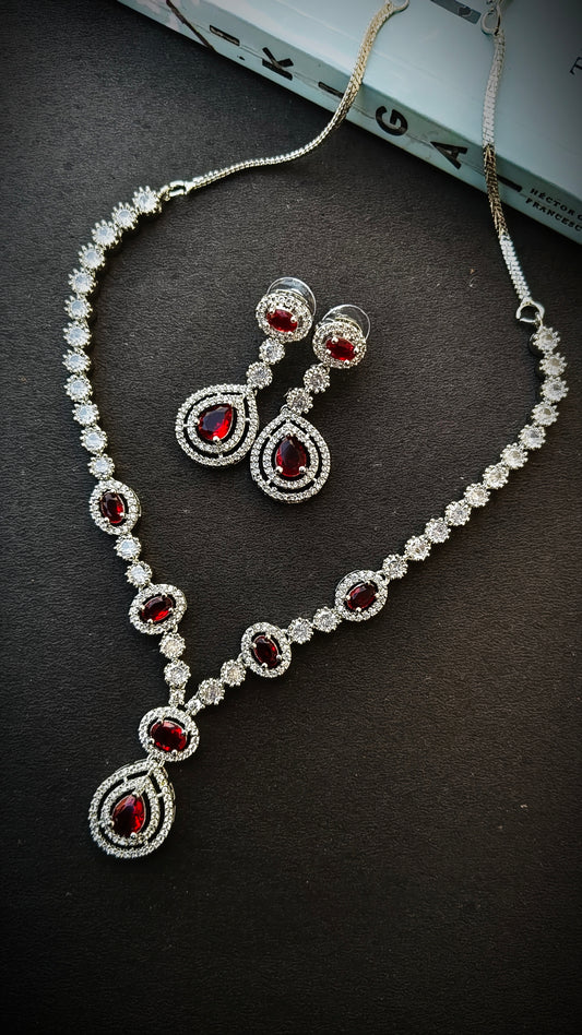Red Mallika Zirtconia Necklace set