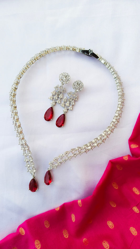 Red Vena Zirconia Necklace Set