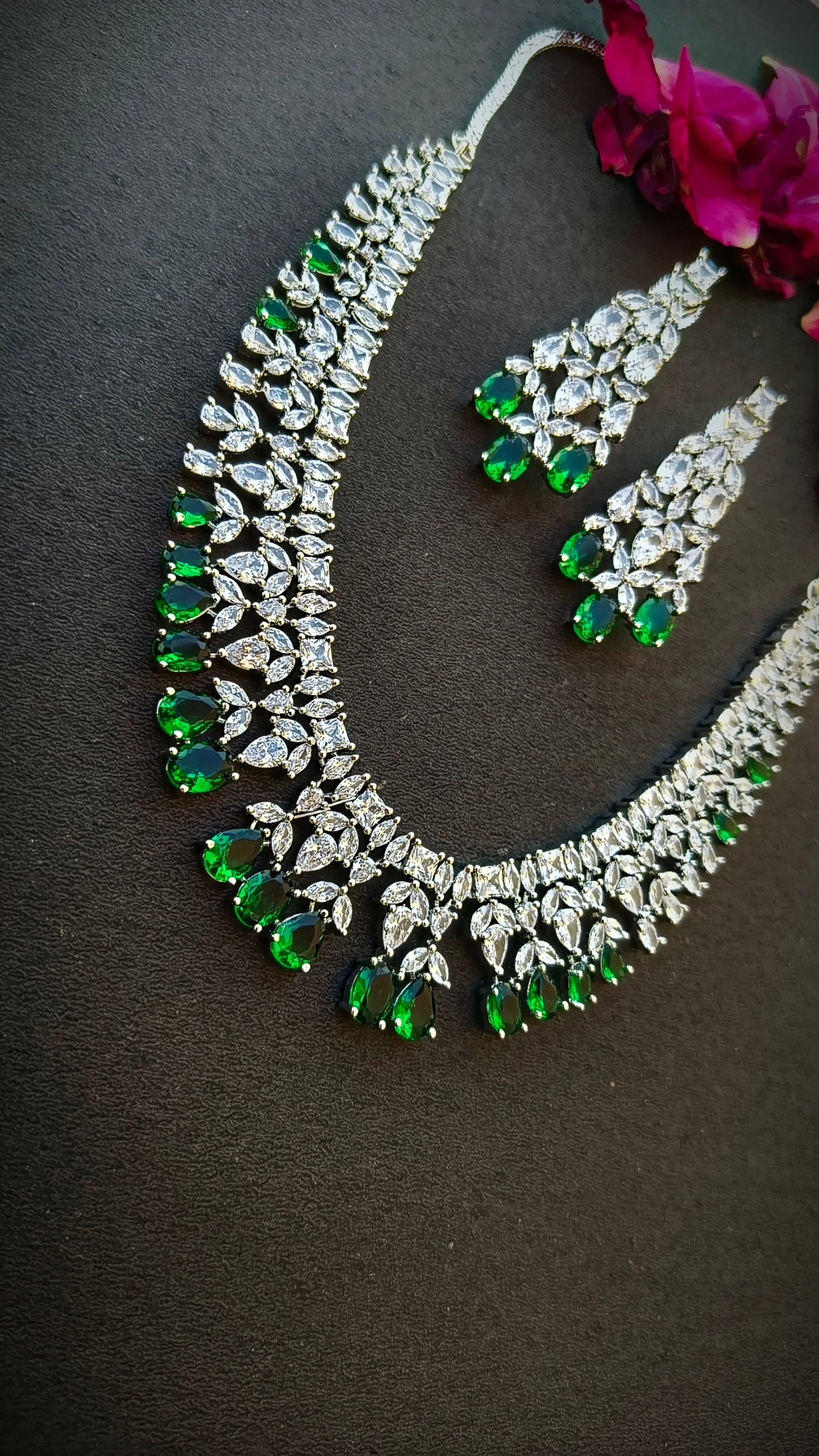 Emerald Green Madhuri Zirconia Necklace Set