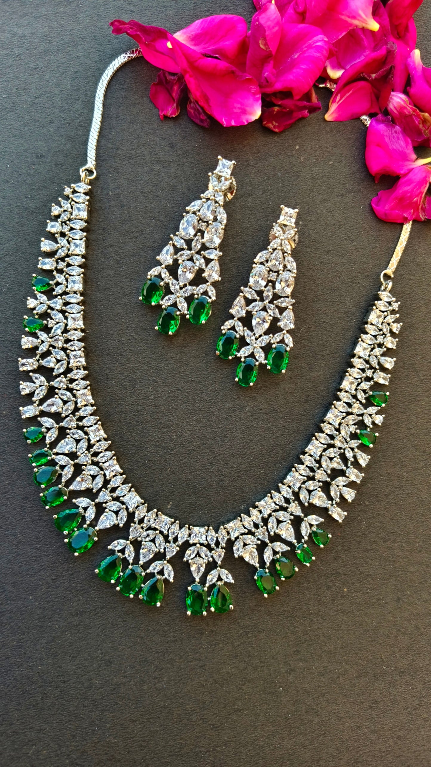 Emerald Green Madhuri Zirconia Necklace Set