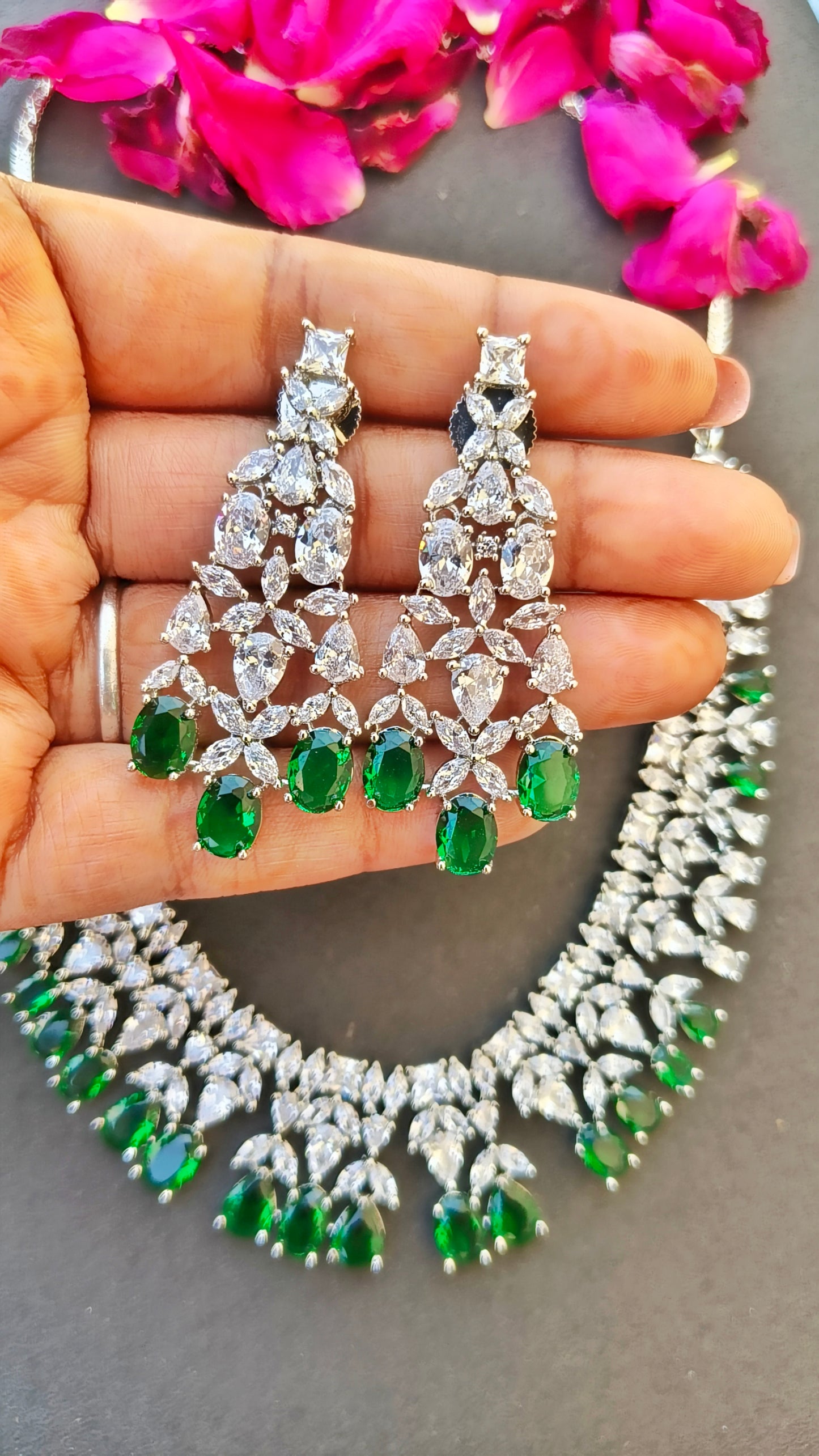 Emerald Green Madhuri Zirconia Necklace Set
