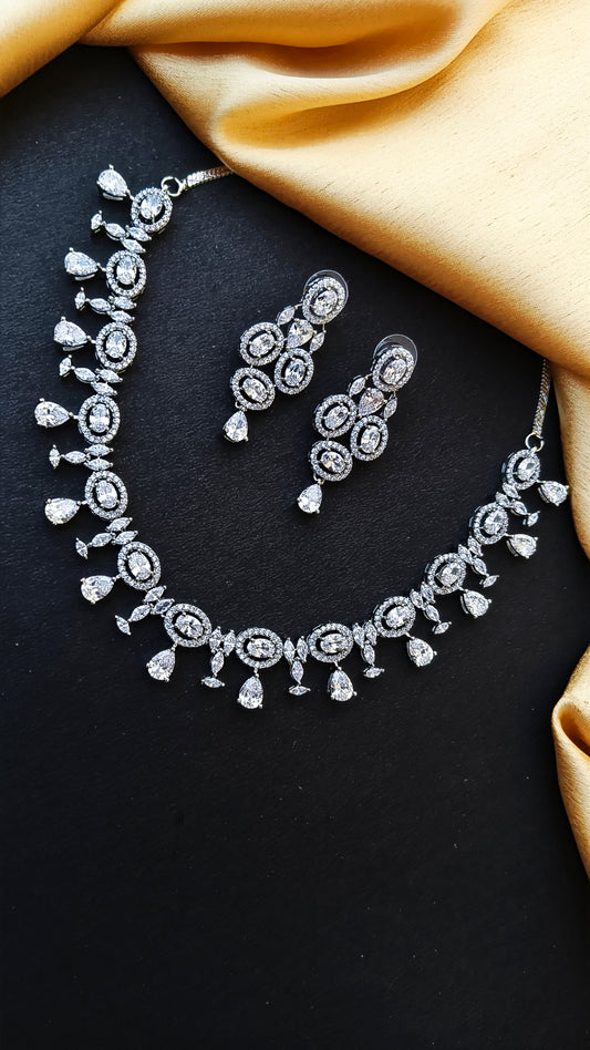 Silver Rosy Zirconia Necklace Set