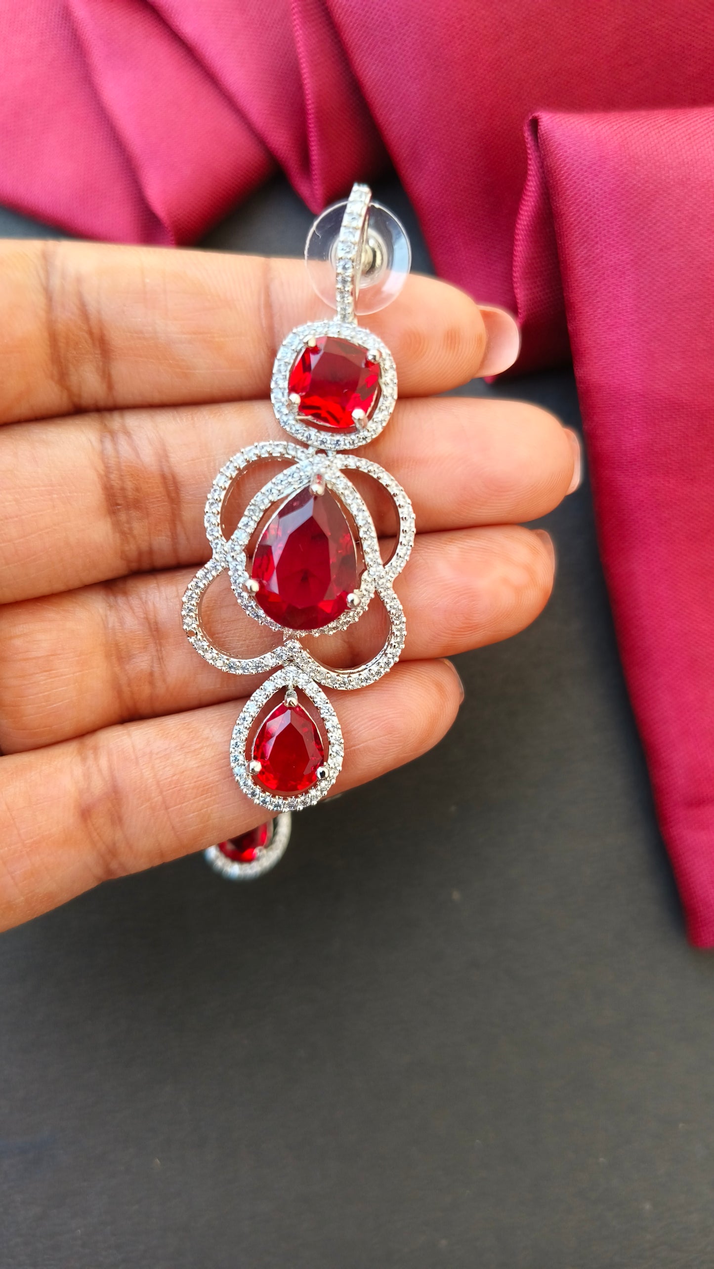 Red Ruveena Zirconia Dangler
