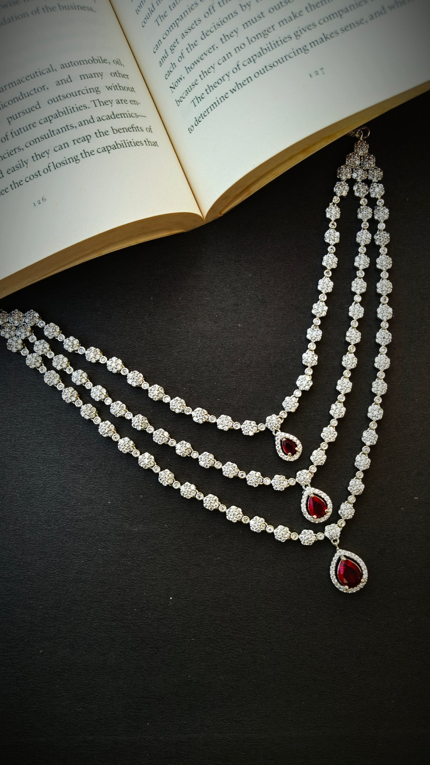 Red Netara Three Layered Zirconia Necklace Set