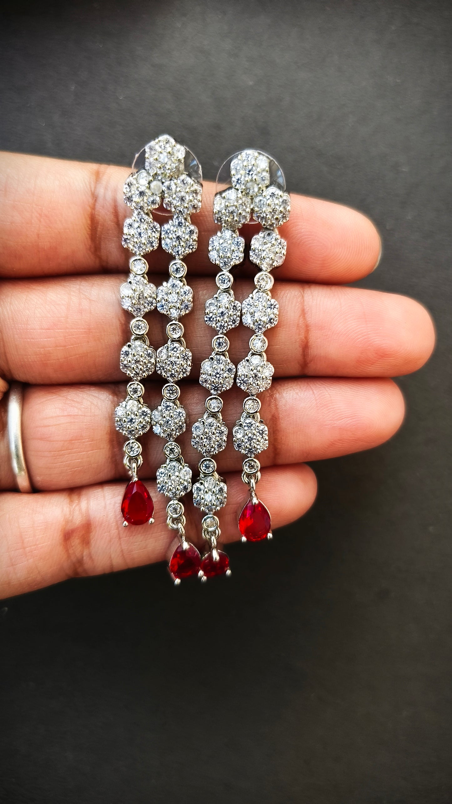 Red Netara Three Layered Zirconia Necklace Set