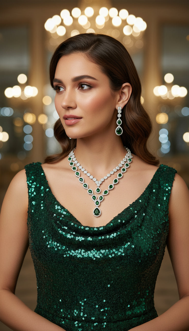 Green Layered Zoya Zirconia Necklace Set
