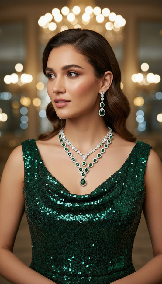 Green Layered Zoya Zirconia Necklace Set