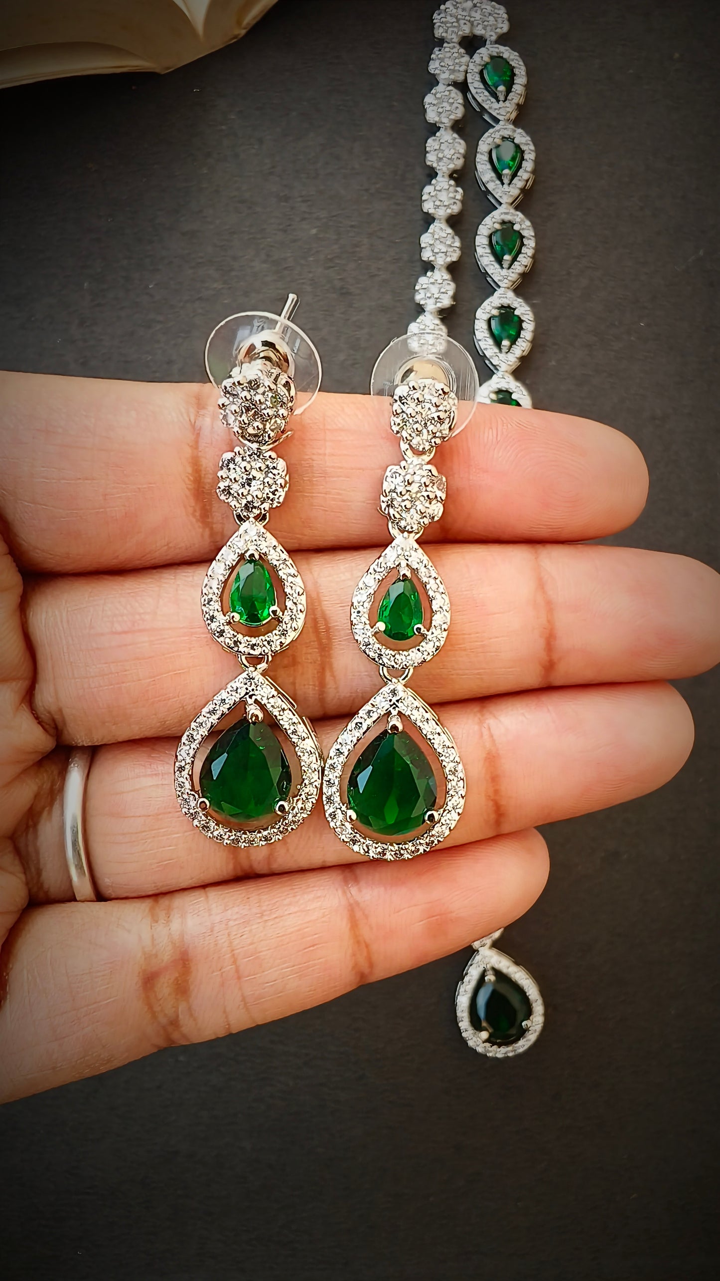 Green Layered Zoya Zirconia Necklace Set